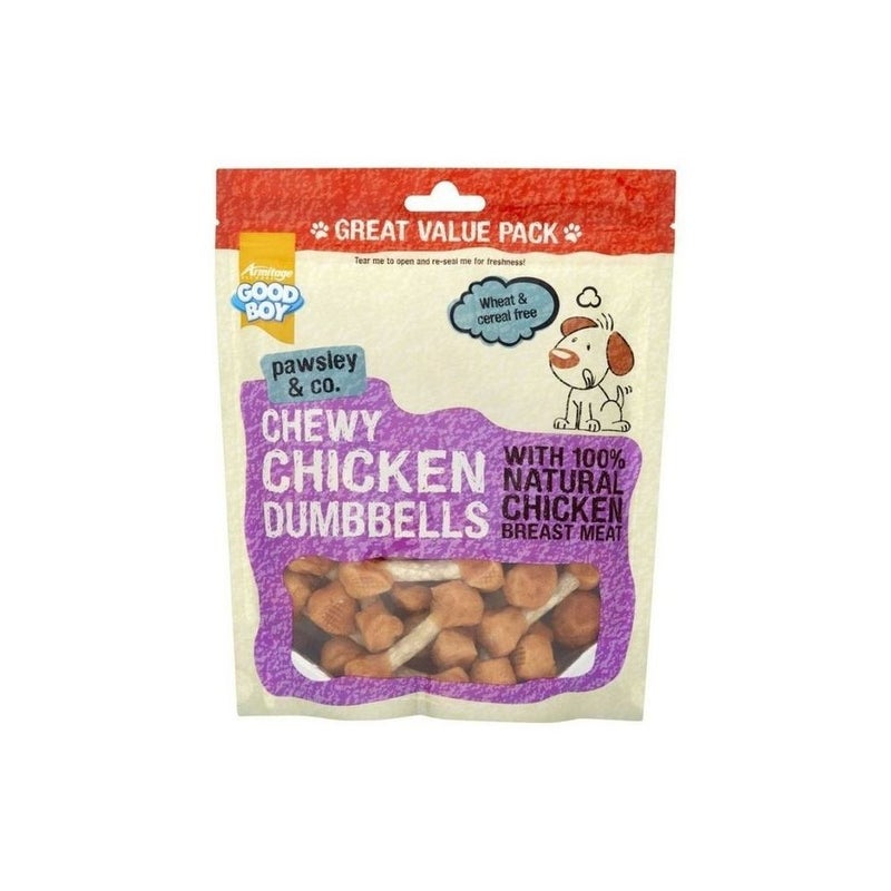 Good Boy Chewy Chicken Dumbbell Shaped Dog Treats with Chicken
